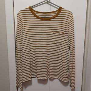 Madewell Gold and White Striped Long Sleeved Tshirt
